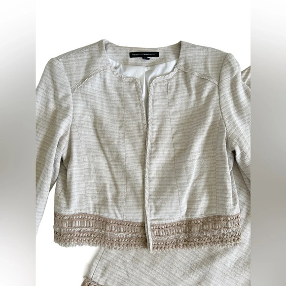 White House Black Market linen lace blend 2 piece dress jacket suit 12 - Picture 8 of 15